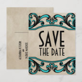 Aqua Gothic Wirbel Save the Date Postkarte (Vorne/Hinten)
