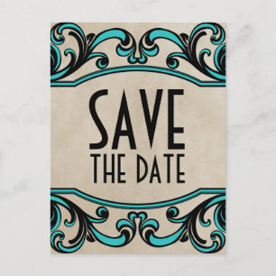 Aqua Gothic Wirbel Save the Date Postkarte