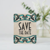 Aqua Gothic Wirbel Save the Date Postkarte (Stehend Vorderseite)