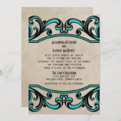 Aqua Gothic Wirbel Wedding Invite Einladung (Vorne/Hinten)