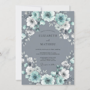 Aqua-Grau-Kranz-Hochzeit Einladung