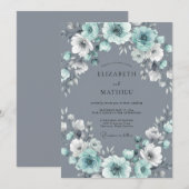 Aqua-Grau-Kranz-Hochzeit Einladung (Vorne/Hinten)