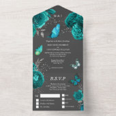 Aqua grau Rose elegantes Schmetterlingsplaster Bu All In One Einladung (Innen)