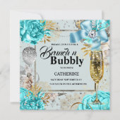 Aqua grau Rose Shabby Chic Bubbly Glitzer Einladung (Vorderseite)