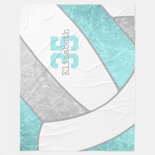 Aqua-Grau-Volleyball-individuelle Name-Jersey-Numm Fleecedecke (Vorderseite)