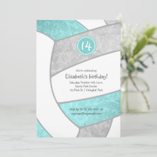 Aqua-graue Volleyball-Mädchen Sport Geburtstagspar Einladung