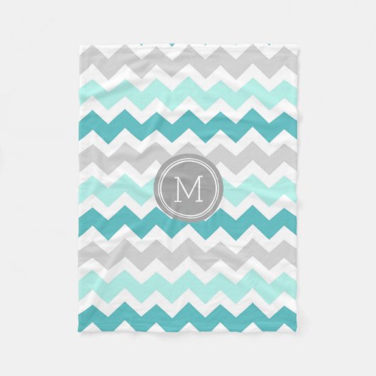 Aqua-graue Zickzack Muster-Monogramm-Decke Fleecedecke (Vorderseite)