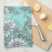 Aqua-graues Blumenküchen-Stoff-Tuch Handtuch (Viertel Falte)