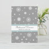 Aqua-graues Schnee-Winter-Proben-Abendessen-Party Einladung (Stehend Vorderseite)