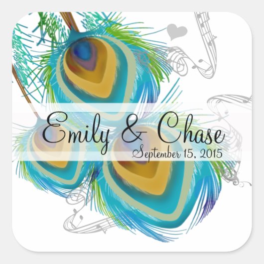 Aqua Gray 3 Peacock Feathers Wedding Sticker (Vorderseite)