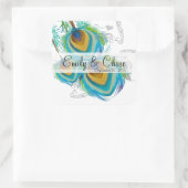 Aqua Gray 3 Peacock Feathers Wedding Sticker (Tasche)