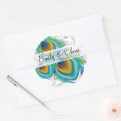 Aqua Gray 3 Peacock Feathers Wedding Sticker (Umschlag)