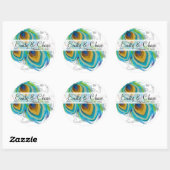 Aqua Gray 3 Peacock Feathers Wedding Sticker (Blatt)