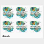 Aqua Gray 3 Peacock Feathers Wedding Sticker (Blatt)