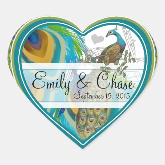 Aqua Gray 3 Peacock Feathers Wedding Sticker (Vorderseite)