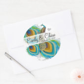Aqua Gray 3 Peacock Feathers Wedding Sticker (Umschlag)