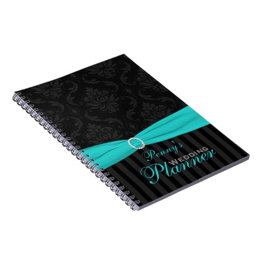 Aqua, Gray, Black Damask Strip Notebook Notizblock (Rechte Seite)