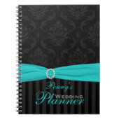 Aqua, Gray, Black Damask Strip Notebook Notizblock (Vorderseite)