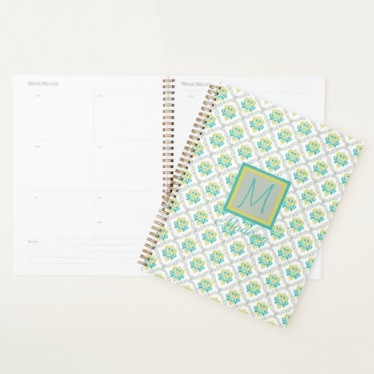 Aqua Gray Chartreuse Trendy Monogram Planer (Anzeige)