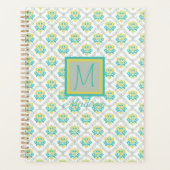 Aqua Gray Chartreuse Trendy Monogram Planer (Vorderseite)