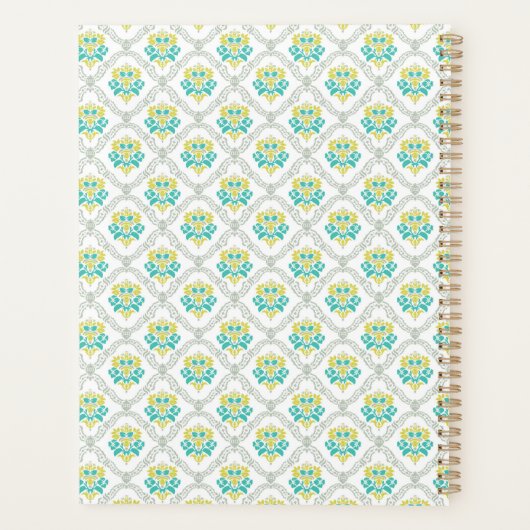 Aqua Gray Chartreuse Trendy Monogram Planer (Rückseite)