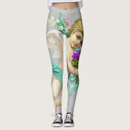 Aqua Gray Cherub Angel Leggings