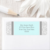 Aqua Gray Damask Custom Rücksendeadressen-Aufklebe (Insitu)