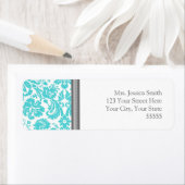Aqua Gray Damask Custom Rücksendeadressen-Aufklebe (Insitu)
