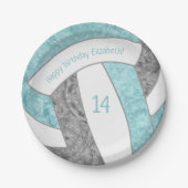Aqua gray Girl Volleyball Geburtstagsparty Pappteller (Vorderseite)