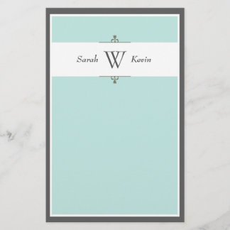 Aqua & Gray Monogram Briefpapier