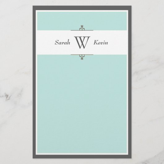 Aqua & Gray Monogram Briefpapier (Vorderseite)