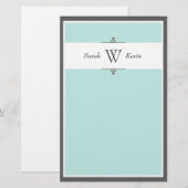 Aqua & Gray Monogram Briefpapier (Vorne/Hinten)