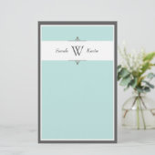 Aqua & Gray Monogram Briefpapier (Stehend Vorderseite)