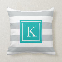 Aqua & Gray Monogram Streifen | Kissen
