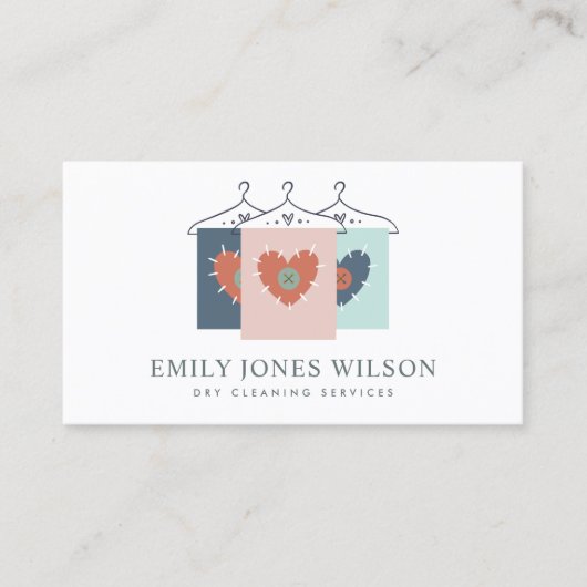 AQUA GRAY ORANGE BLUSH HANGING CLOTHES DRYCLEANER VISITENKARTE (Vorderseite)