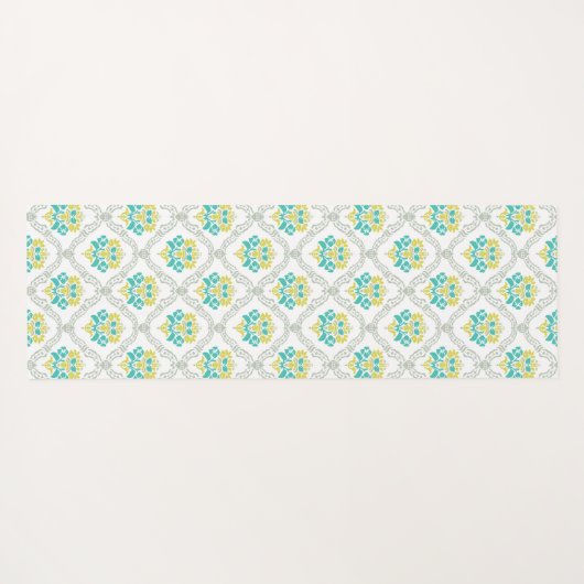 Aqua Gray und Chartreuse Trendy Monogram Yogamatte (Rückseite (Horizontal))