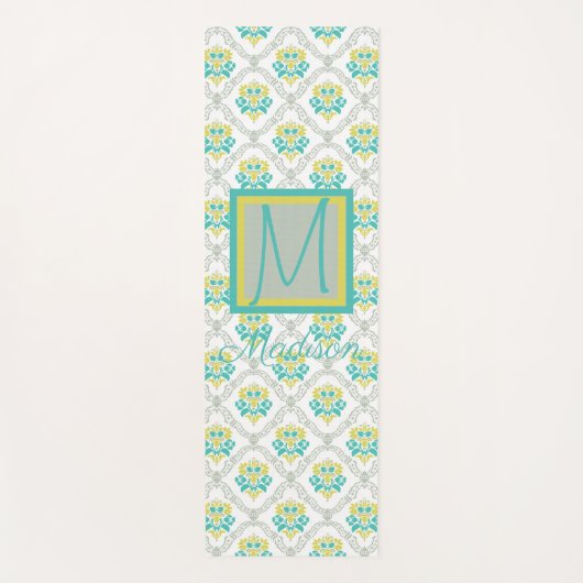 Aqua Gray und Chartreuse Trendy Monogram Yogamatte (Vorderseite)