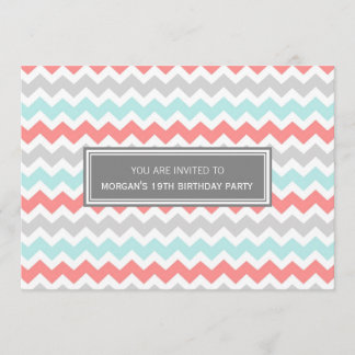 Aqua Gray Zickzack 19. Geburtstagsparty Einladung
