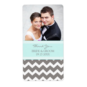 Aqua Gray Zickzack Foto Wedding Labels