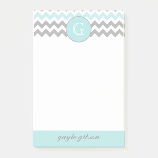 Aqua-Gray-Zickzack Monogramm-Post-it®-Notizen Post-it Klebezettel (Vorderseite)