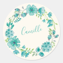 Aqua Green Floral Wreath Personalisiert Name Sprin