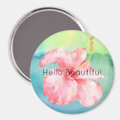 Aqua Green Gefärbte Krawatte Pink Hibiskus Floral Magnet (Vorderseite/Rückseite)