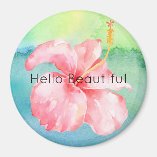 Aqua Green Gefärbte Krawatte Pink Hibiskus Floral Magnet