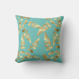 Aqua Green Gold Blattdoppelseitige Hamptons Kissen