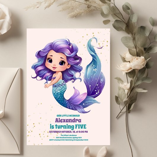 Aqua Green Gold Little Mermaid Birthday Einladung