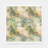 Aqua Green Gold Peacock Feathers Serviette (Vorderseite)