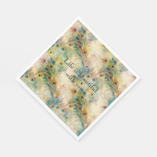 Aqua Green Gold Peacock Feathers Serviette (Ecke)