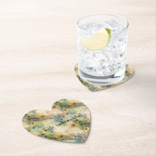 Aqua Green Gold Peacock Feathers Untersetzer (Vor Ort)