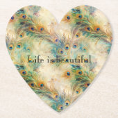 Aqua Green Gold Peacock Feathers Untersetzer (Vorderseite)