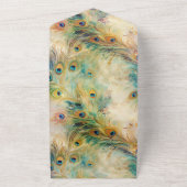 Aqua Green Gold Peacock Feathers Wedding All In One Einladung (Außenbereich)